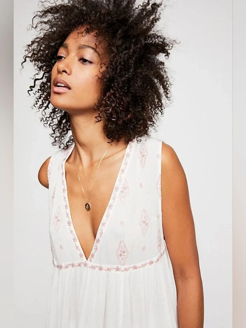 $108 FREE PEOPLE SLEEVELESS DIAMOND EMBROIDERED TOP IVORY S